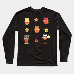 Set Kawaii and cute animal with Drinks Stickers orange yellow and pink drinks Long Sleeve T-Shirt